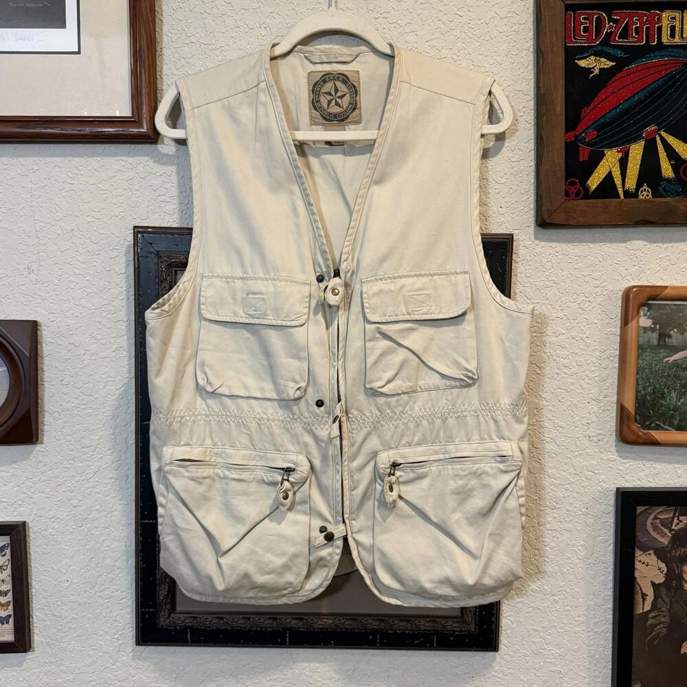 Vintage 90s RARE Banana Republic Civilian Vest Mens Small Beige Safari Fishing
